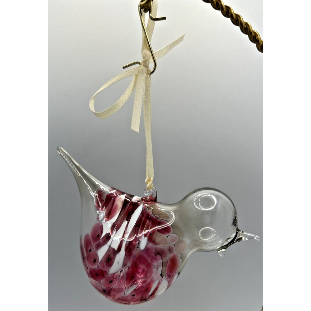Vintage Art Glass Bird Pink White Ornament U257/3Bird